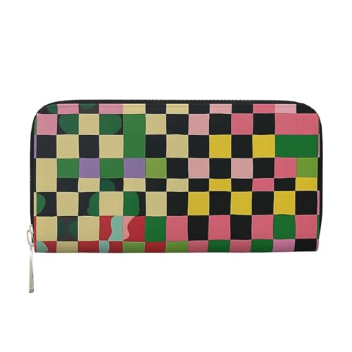 CSIVKEJ Geldscheinklammer mit Reißverschluss, PU-Leder, lang, mit Kartenfächern, Retro Checkered 4, Einheitsgröße, Zeitgenössisch von CSIVKEJ
