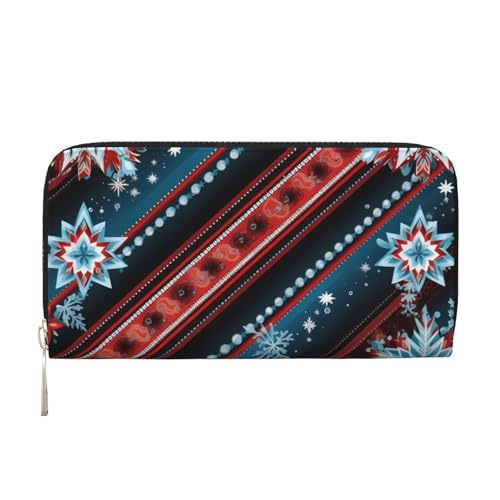 CSIVKEJ Geldscheinklammer mit Reißverschluss, PU-Leder, lang, mit Kartenfächern, Schneeflocken 11, Einheitsgröße, Zeitgenössisch von CSIVKEJ