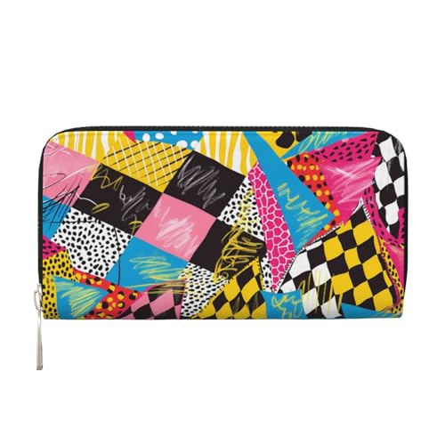 CSIVKEJ Geldscheinklammer mit Reißverschluss, PU-Leder, lang, mit Kartenfächern, Schwarz / Gelb 12, Einheitsgröße, Zeitgenössisch von CSIVKEJ