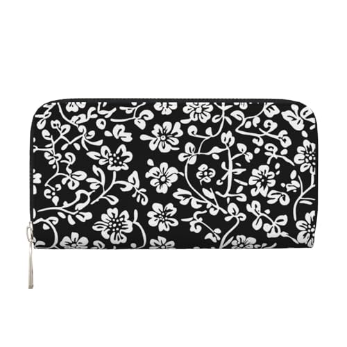 CSIVKEJ Geldscheinklammer mit Reißverschluss, PU-Leder, lang, mit Kartenfächern, Schwarz Floral 1, Einheitsgröße, Zeitgenössisch von CSIVKEJ