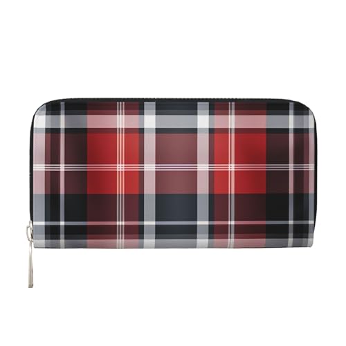 CSIVKEJ Geldscheinklammer mit Reißverschluss, PU-Leder, lang, mit Kartenfächern, Schwarz Rot Kariert 15, Einheitsgröße, Zeitgenössisch von CSIVKEJ
