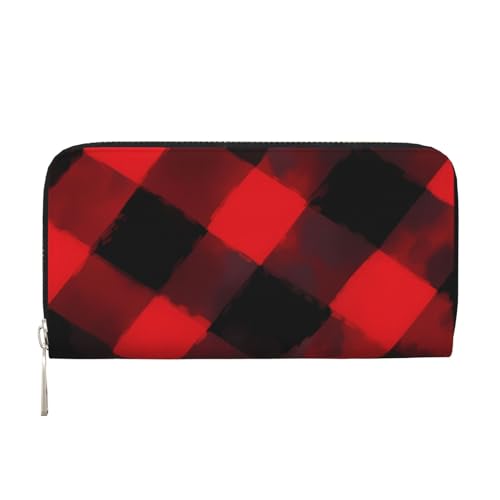 CSIVKEJ Geldscheinklammer mit Reißverschluss, PU-Leder, lang, mit Kartenfächern, Schwarz und Rot Buffalo Plaid 3, Einheitsgröße, Zeitgenössisch von CSIVKEJ