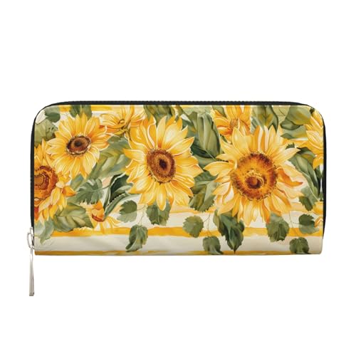 CSIVKEJ Geldscheinklammer mit Reißverschluss, PU-Leder, lang, mit Kartenfächern, Sonnenblume 1, Einheitsgröße, Zeitgenössisch von CSIVKEJ