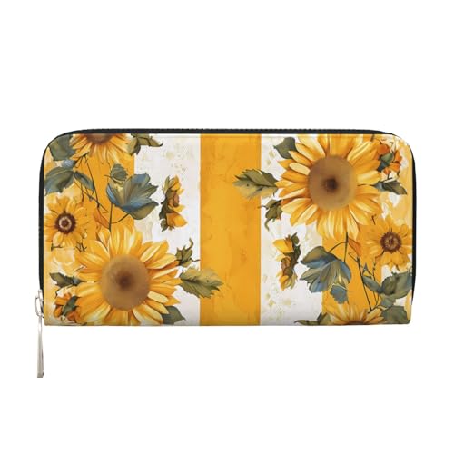 CSIVKEJ Geldscheinklammer mit Reißverschluss, PU-Leder, lang, mit Kartenfächern, Sonnenblume 17, Einheitsgröße, Zeitgenössisch von CSIVKEJ