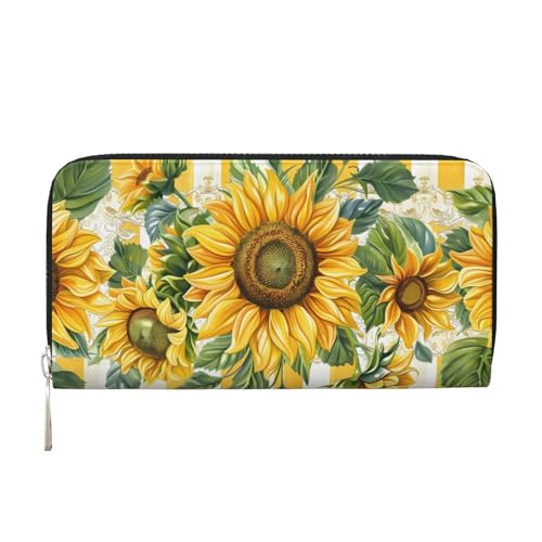 CSIVKEJ Geldscheinklammer mit Reißverschluss, PU-Leder, lang, mit Kartenfächern, Sonnenblume 18, Einheitsgröße, Zeitgenössisch von CSIVKEJ