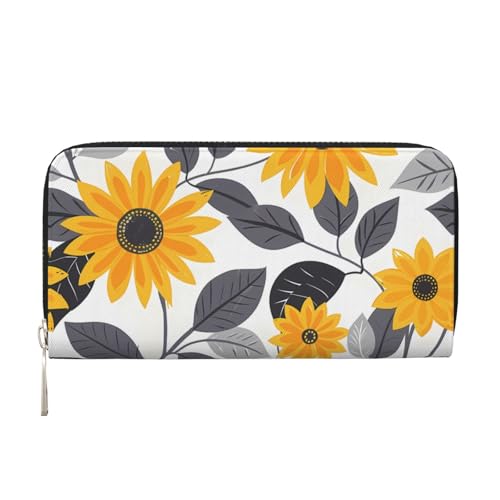 CSIVKEJ Geldscheinklammer mit Reißverschluss, PU-Leder, lang, mit Kartenfächern, Sonnenblume 4, Einheitsgröße, Zeitgenössisch von CSIVKEJ