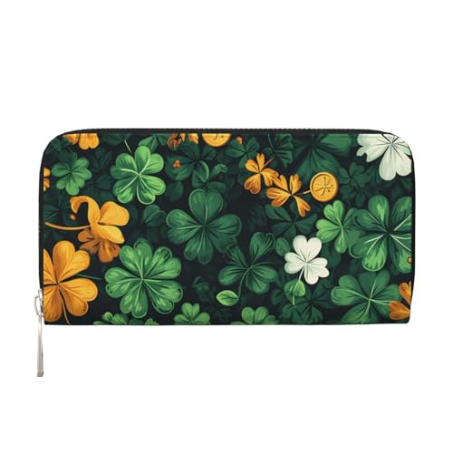CSIVKEJ Geldscheinklammer mit Reißverschluss, PU-Leder, lang, mit Kartenfächern, St. Patrick's Day Kleeblatt 17, Einheitsgröße, Zeitgenössisch von CSIVKEJ
