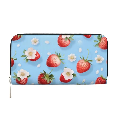 CSIVKEJ Geldscheinklammer mit Reißverschluss, PU-Leder, lang, mit Kartenfächern, Strawberry 18, Einheitsgröße, Zeitgenössisch von CSIVKEJ