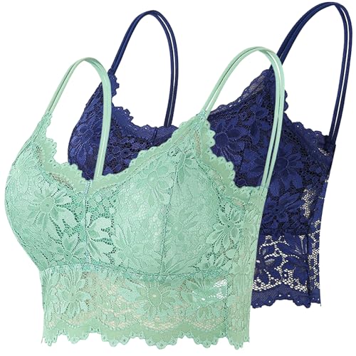 2 Stück Spitzenbralette für Damen, Bralette aus Spitze, gepolsterter Bandeau-BH mit Trägern für Frauen und Mädchen 2 Stück Spitzenbralette für Damen, Bralette aus Spitze, gepolsterter Bandeau-BH mit Trägern für Frauen und Mädchen von CSKJ