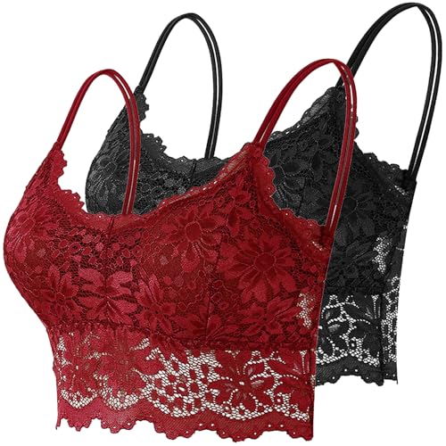 2er Pack Damen Spitzen BH Bralettes mit Blumenmuster Kabellose Ungepolsterte Cami Bustier Spitze BHS mit Trägern 2er Pack Damen Spitzen BH Bralettes mit Blumenmuster Kabellose Ungepolsterte Cami Bustier Spitze BHS mit Trägern von CSKJ
