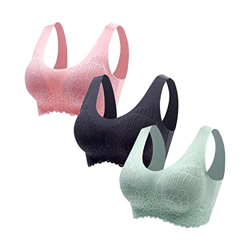 3 Pcs Bh Damen Ohne Bügel Sport Bh Bequem Nahtlose Unterwäsche Frauen Sehr Weich Push Up Bhs Spitze für Schlafen Fitness Laufen Yoga Bustier, Abschlussball Heimkehr Angebote, Multicolor, XX-Large von CSKJ