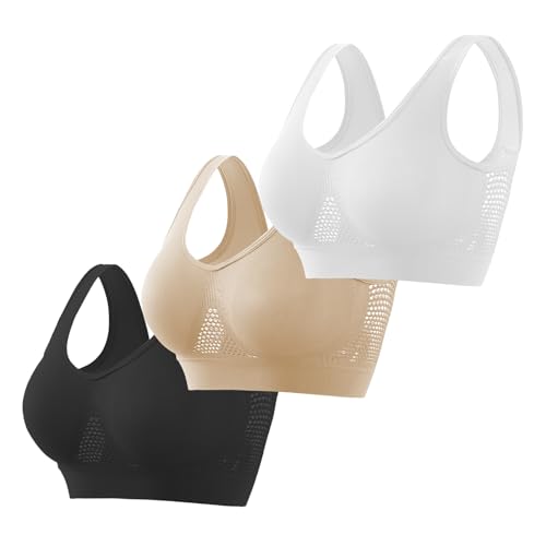 3er Pack BH Damen ohne Bügel Fraun Einfarbiges Push Up BH Sexy BH Set mit verstellbarem 2024 Y2K Weich Bequemer BH Atmungsaktiver Unterwäsche Bra für Alltag von CSKJ