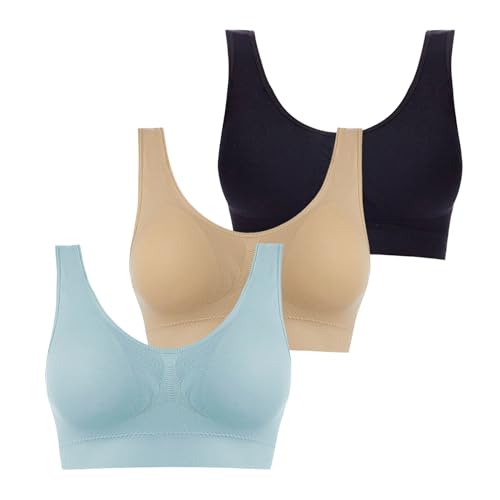 3er Pack BH Damen ohne Bügel Fraun Einfarbiges Push Up BH Sexy BH Set mit verstellbarem 2024 Y2K Weich Bequemer BH Atmungsaktiver Unterwäsche Bra für Alltag von CSKJ