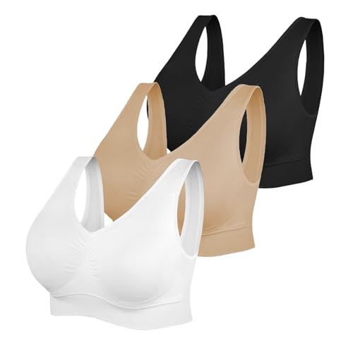 3er Pack BH Damen ohne Bügel Fraun Einfarbiges Push Up BH Sexy BH Set mit verstellbarem 2024 Y2K Weich Bequemer BH Atmungsaktiver Unterwäsche Bra für Alltag von CSKJ