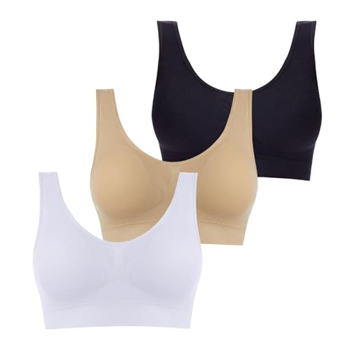 3er Pack BH Damen ohne Bügel Fraun Einfarbiges Push Up BH Sexy BH Set mit verstellbarem 2024 Y2K Weich Bequemer BH Atmungsaktiver Unterwäsche Bra für Alltag von CSKJ