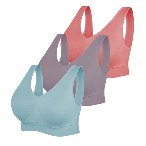 3er Pack BHS Damen Ohne Bügel Push Up Luftiger BH Set Frauen 2024 Mode Sexy Yoga BH Crop Top Bra mit Verstellbarem für Schlafen Fitness Outdoor von CSKJ