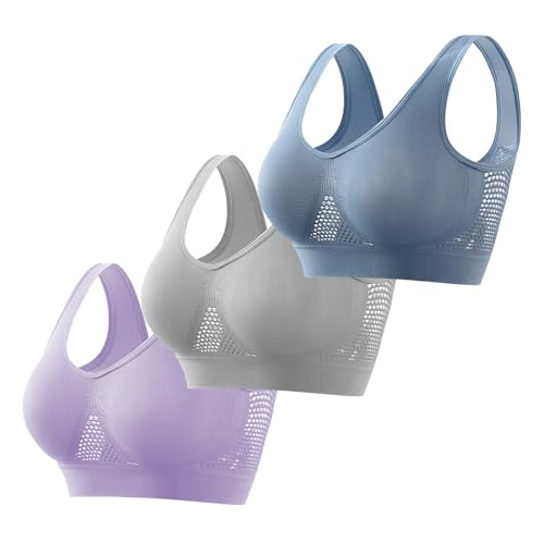 3er Pack Damen Sport BH Bustier Comfort BH Gepolsterter Push UP Stützfunktion verstellbare Träger Ohne Bügel Yoga Fitness von CSKJ