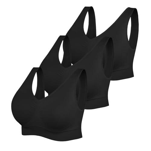 3er Pack Damen Sport BH Bustier Comfort BH Gepolsterter Push UP Stützfunktion verstellbare Träger Ohne Bügel Yoga Fitness von CSKJ