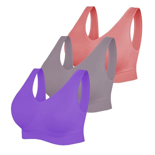 3er Pack Damen Sport BH Bustier Comfort BH Gepolsterter Push UP Stützfunktion verstellbare Träger Ohne Bügel Yoga Fitness von CSKJ