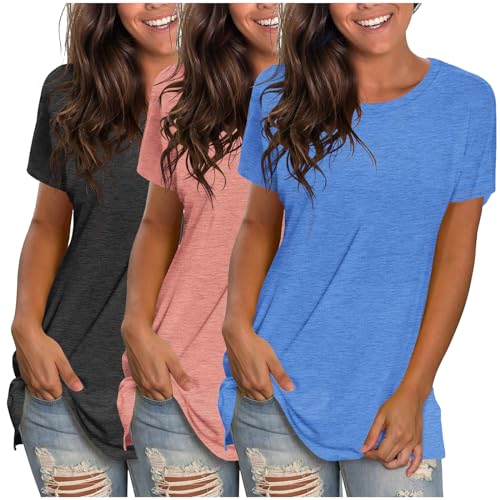 3er Pack Damen T-Shirt Schwarz oder weiß Kurzarm lang Basic Sommer T-Shirts von CSKJ