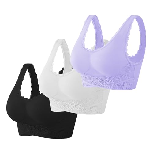 3er Pack Klassische Sport BHS Damen Ohne Bügel Spitzen BH Stretch Bustier Rückenfreier BH Crop Top Wohlfühl-BH von CSKJ