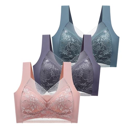 3er Pack Klassische Sport BHS Damen Ohne Bügel Spitzen BH Stretch Bustier Rückenfreier BH Crop Top Wohlfühl-BH von CSKJ