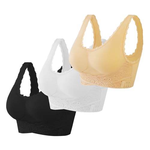 3er Pack Spitzen BH Klassische Sport BHS Damen Ohne Bügel Stretch Bustier Rückenfreier Push Up BH Crop Top Wohlfühl-BH Mit Gepolstert Atmungsaktiv BH Front Closure Bequem Yoga BH von CSKJ