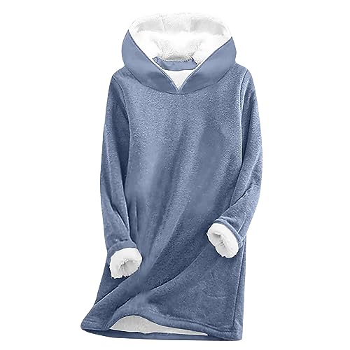 Aesthetic - Hoodie Damen Kapuzenpullover Teddy Fleece Sweatshirt Warmes Sherpa Gefüttertes Pullover mit Kapuze Winter Casual Langarmshirt Oberteile Einfarbig Thermounterwäsche, Marineblau, XL von CSKJ