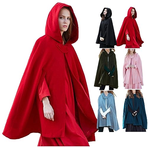 Amazon - Strick Ponchos Capes für Damen Lose Umhang mit Kapuze Mantel Winter Herbst Langarm Casual Outwear Longstrickjacke Trenchcoat, Rot, L von CSKJ