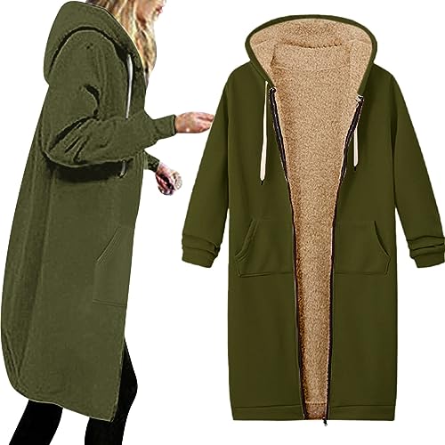 Angebote Des Tages Heute Blitzangebote - Winterjacke Damen Teddy Fleecejacke Warm Gefüttert Winter Plüschjacke Lang Einfarbig Winterpullover Hooded Jacke Casual Kapuzenpullover mit Tasche, Grün, 3XL von CSKJ