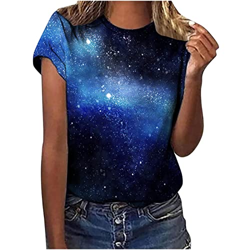 Angebote Tages Blitzangebote - Tshirt Damen Galaxie Drucken Damen Bluse Kurzarm Rundhalsausschnitt T-Shirt Damen Locker Frauen Oberteile Sommer Alltag Crop Top Teenager Mädchen Kleidung, Kaffee, S von CSKJ