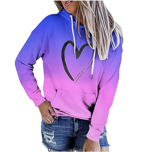 Blazer Damen - Damen Batik Hoodie Herz Druck Bedrucken Pullover Kawaii Kapuzenpullover Farbverlauf Oberteil Hoodie Sweatshirt Bluse Sweater Hoodies Blusen Pulli Kuschelpullover, Lila, S von CSKJ