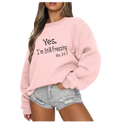 Blitzangebote des Tages Damen übergroße Sweatshirt Los Angeles Vintage Oversized Langarmshirt Rundhals Pullover Teenager Mädchen Casual Oberteile Tops Winter Herbst Streetwear Pulli, Rosa, L von CSKJ