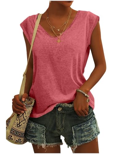 Bluse Damen Elegant Ärmellose T-Shirt Casual T Shirt Weiß Oberteile mit Flügelärmeln Frauen Schwarz Kleidung Sommer Grau Shirts von CSKJ