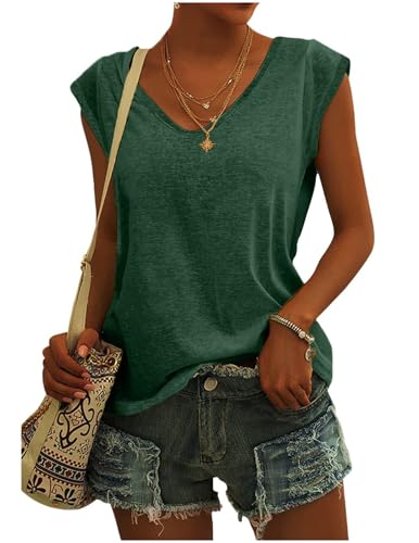 Bluse Damen Elegant Ärmellose T-Shirt Casual T Shirt Weiß Oberteile mit Flügelärmeln Frauen Schwarz Kleidung Sommer Grau Shirts von CSKJ