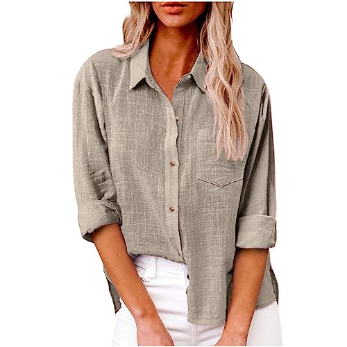 Bluse Damen Musselin Langarmshirt Baumwolle Lässig Oberteile Hemd Langarm Einfarbig Tops Farbblock Shirts Hemdjacke Bluse Damen Musselin Langarmshirt Baumwolle Lässig Oberteile Hemd Langarm Einfarbig Tops Farbblock Shirts Hemdjacke von CSKJ