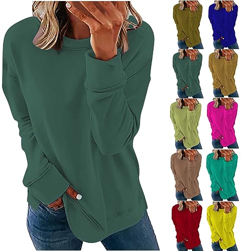 Body Damen - Pullover Damen Sweatshirt Langarm Rundhals Pulli Herbst Winter Frauen Unifarben Locker Casual Oberteil Sport Streetwear Sweatshirts ohne Kapuze Bluse Tops, Dunkelblau, M von CSKJ