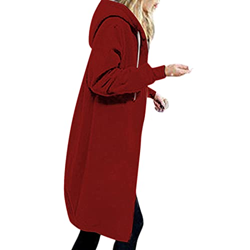 Bolero Damen Festlich - Sweatjacke Damen Mit Kapuze Damen Herbst Winter Outing Stil Frauen Dating Elegante Hoodies Sweatshirt Langen Mantel Jacke Tops Outwear Hoodie Outwear Kapuzenpullover, Rot, L von CSKJ