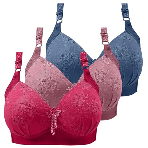 CSKJ 3er Pack BH Damen Ohne Bügel Bra Spitze Stickerei Dünn Bralette Große Brüste Push-Up-BH Klassische BHS Set Bequeme Atmungsaktiv Bralette Fitness Dessous für Alltag von CSKJ