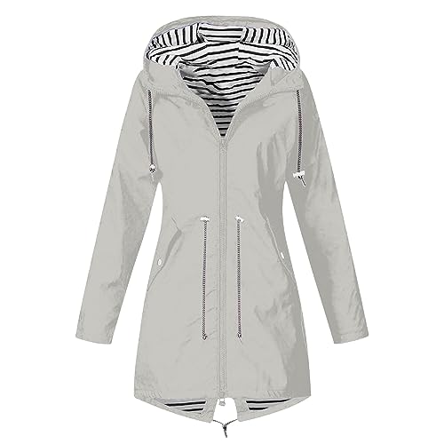 CSKJ Aesthetic - Damen Outdoorjacken Wasserdichter Regenjacke Regenmantel Mit Kapuze Windproof Jacke Windbreaker üBergangsjacke Outdoorjacke Wetterschutz Wasserdichte, grau, 4XL von CSKJ