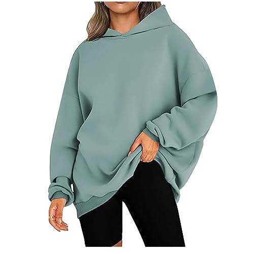 CSKJ Aesthetic - Damen Oversized Hoodies Sweatshirts Langarm Einfarbig Pullover Winter Kapuzenjacke Hoodies Übergangsjacke Kapuzenpullover Outdoorjacke Plüschjacke, grün, M von CSKJ