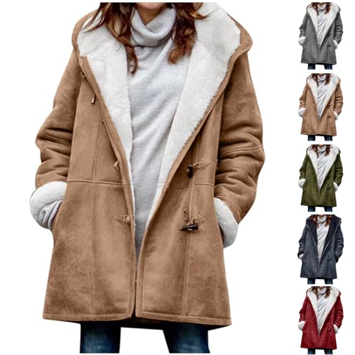 CSKJ Amazon Fleecejacke Damen Lang Sweatjacke Lose Winterjacke Winter Warm Hoodie Jacke Kapuzenpullover Fleece Kapuzenjacke Langarm Mantel Outwear, Braun, L von CSKJ