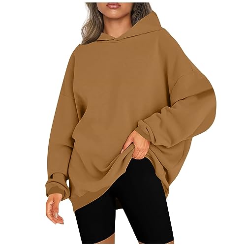 CSKJ Amazon Gutschein - Damen Oversized Hoodies Sweatshirts Langarm Einfarbig Pullover Winter Kapuzenjacke Hoodies Übergangsjacke Kapuzenpullover Outdoorjacke Plüschjacke, Khaki, L von CSKJ