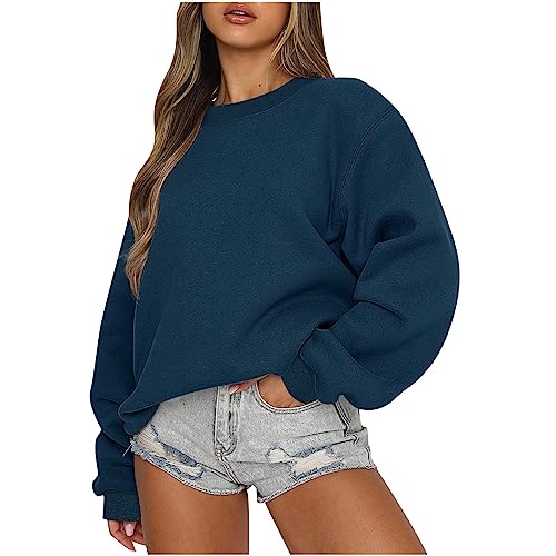 CSKJ Amazon Gutschein - Damen Pullover Langarm Grosse Grössen Hip Hop Tops Rundhals Sweatshirt Ohne Kapuze Teenager Mädchen Vintage Langarmshirt Oberteile Y2k Top Winter Herbst Pulli, Marineblau, L von CSKJ