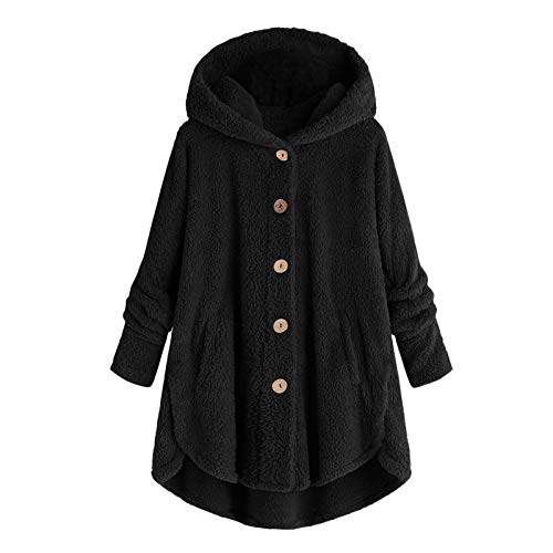 CSKJ Amazon Gutschein - Teddy Mantel Damen Plüschjacke Fleecejacke Winterjacke Lang Warm Gefüttert Fleecemantel Lässige Kuscheljacke Flauschig Wintermantel Knopf Kapuzenjacke mit Taschen, Schwarz, XL von CSKJ