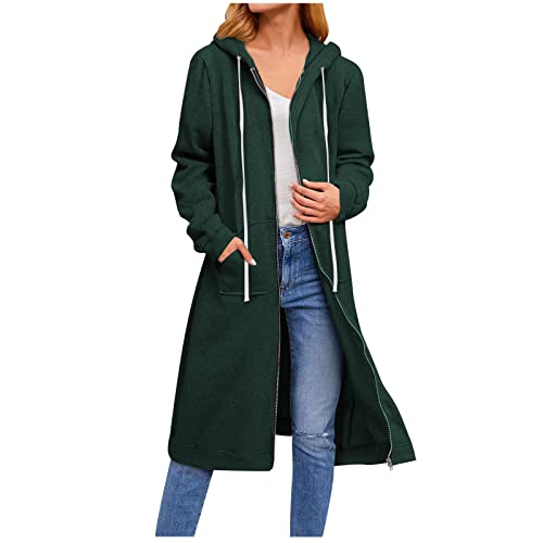 CSKJ Amazon Warehouse Deal - Damen Lange Hoodie Zip Sweatjacke Langarmshirt Kapuzenpullover mit Reißverschluss Sweatshirtjacke Pullover Oberteile Kapuzenpullover mit Tasche, Grün, M von CSKJ