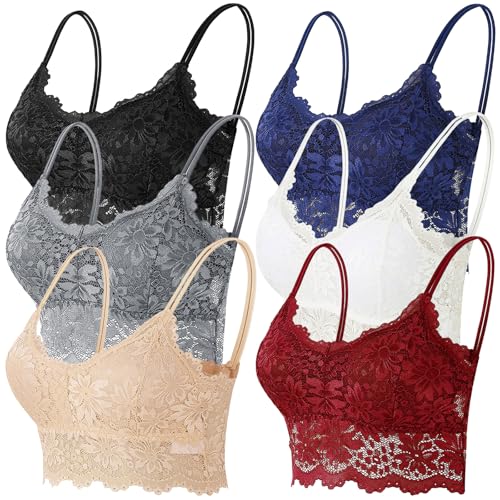 CSKJ BH Set Damen - 6 Stück Spitzen BH Bralette Spitze Gepolstert für Damen und Mädchen von CSKJ