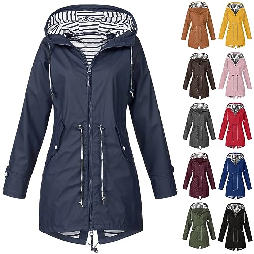 CSKJ Black Friday Angebote 2023 - Damen Wasserdicht Atmungsaktiv Regenjacke Große Größen Regenmantel Leicht Jacke Windbreaker Softshelljacke Fahrradjacke Outdoorjacke Übergangsjacke, Marineblau, XXL von CSKJ