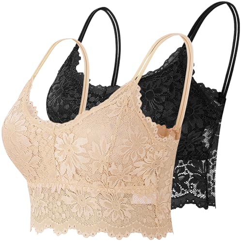 CSKJ Bralettes für Frauen, gepolstert, 2er-Pack Spitzen-Bralettes für Frauen, Bandeau-BH für Frauen und Mädchen CSKJ Bralettes für Frauen, gepolstert, 2er-Pack Spitzen-Bralettes für Frauen, Bandeau-BH für Frauen und Mädchen von CSKJ