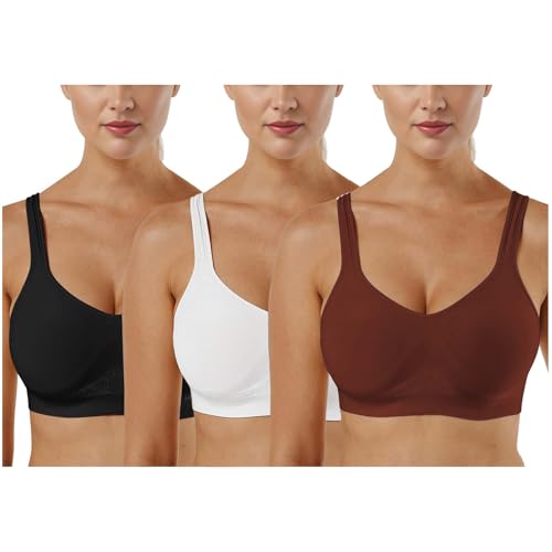 CSKJ Damen 1/2/3er Set Sport BH Einfarbig Ohne Bügel Bustier Klassische Bequem Stretch Bra Mittle Halt Gepolstert Wohlfühl-BH von CSKJ